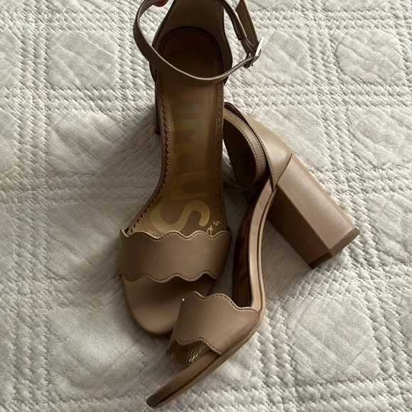 Sam Edelman Circus Nude Beige Olga Faux-Leather Heels Ankle Strap Sandals US7 - Picture 9 of 16